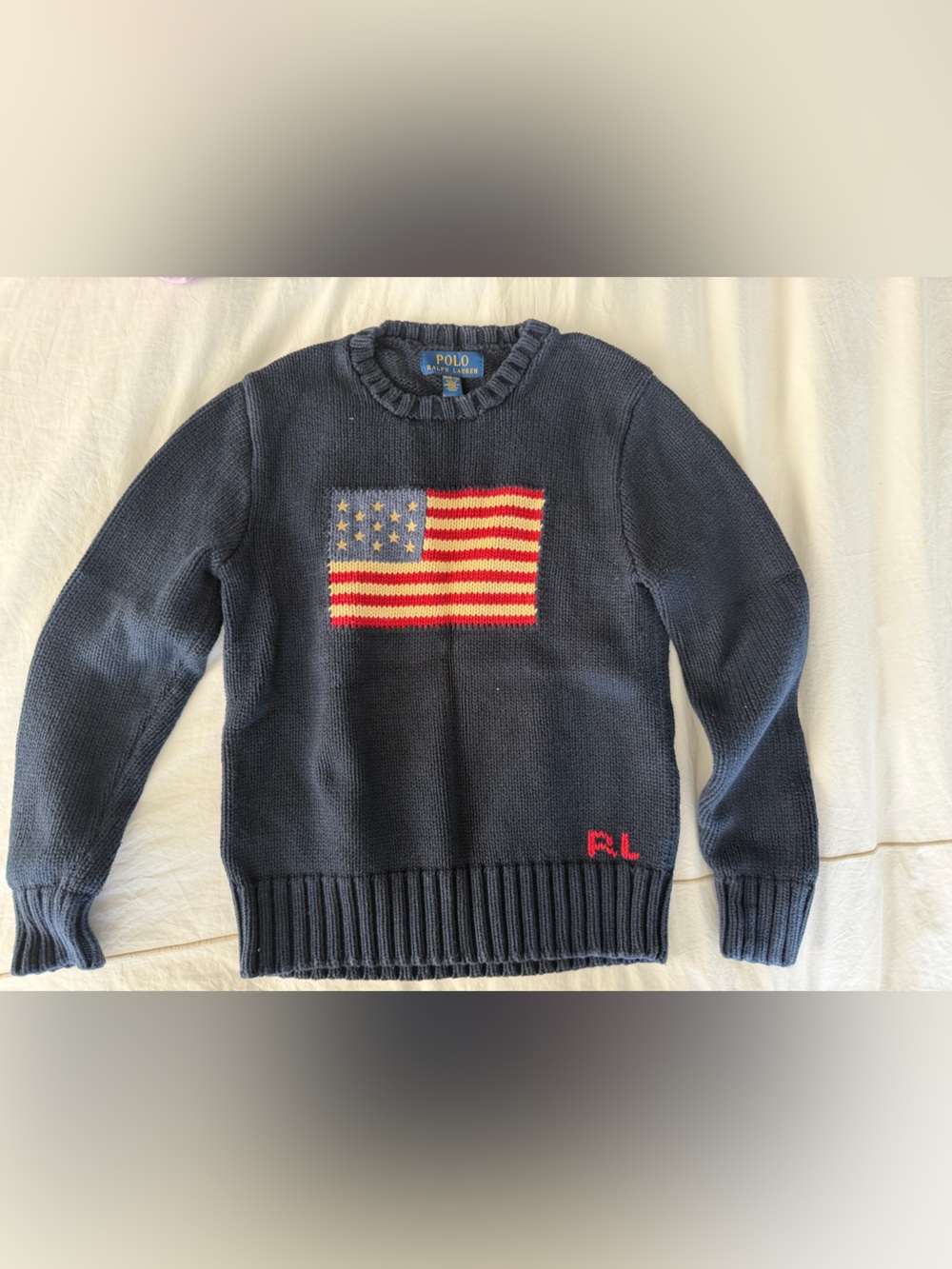 Polo by Ralph Lauren kids Navy Crewneck Sweater with Flag Detail